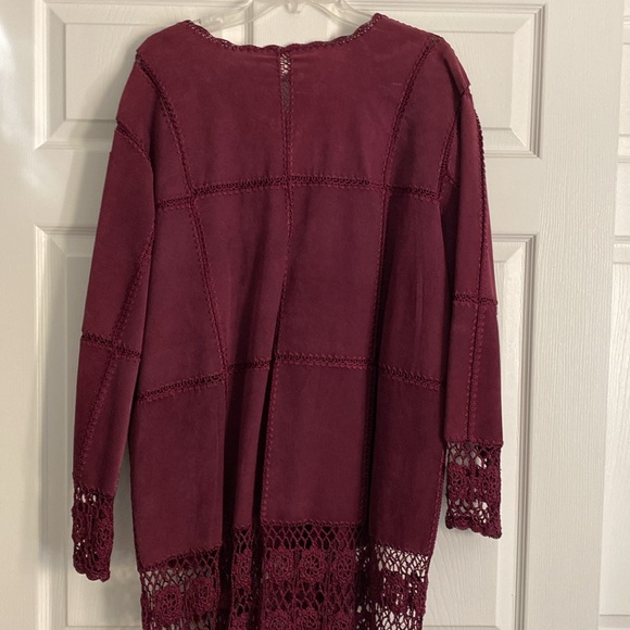 Maroon leather patchwork coat - Picture 5 of 5